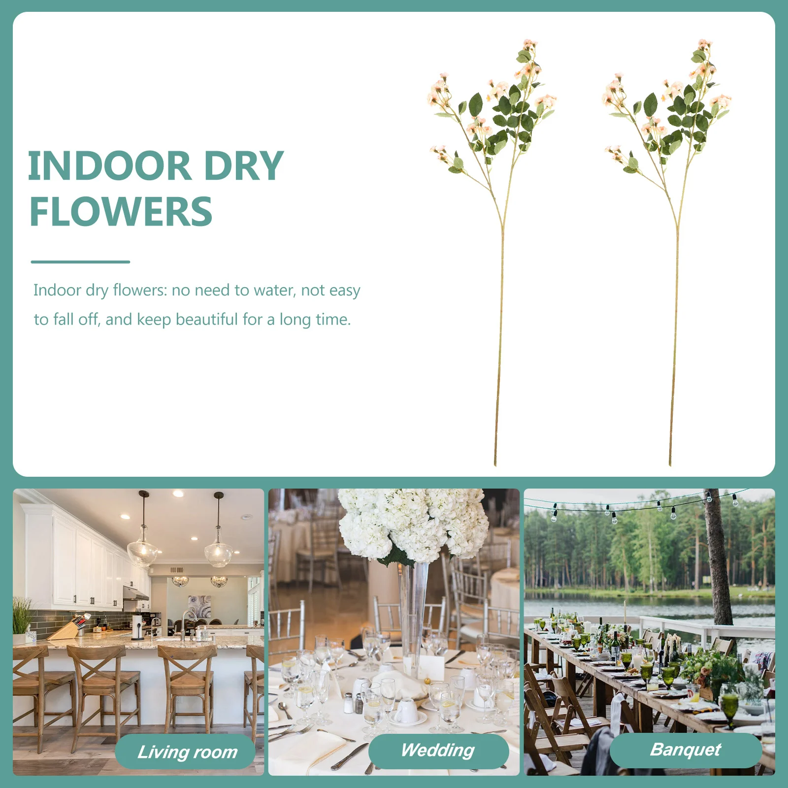 

2Pcs Realistic Imitation Rose Decor Faux Flowers DIY Wedding Crafts Festival Home Decoration Artificial Flower Ornaments