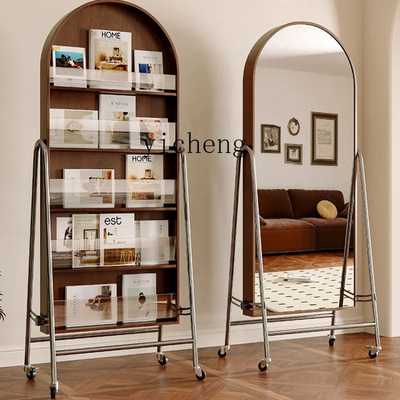 

XL Shelf Floor-to-ceiling living room picture book rack Movable with magazine rack Multifunctional full-length mirror