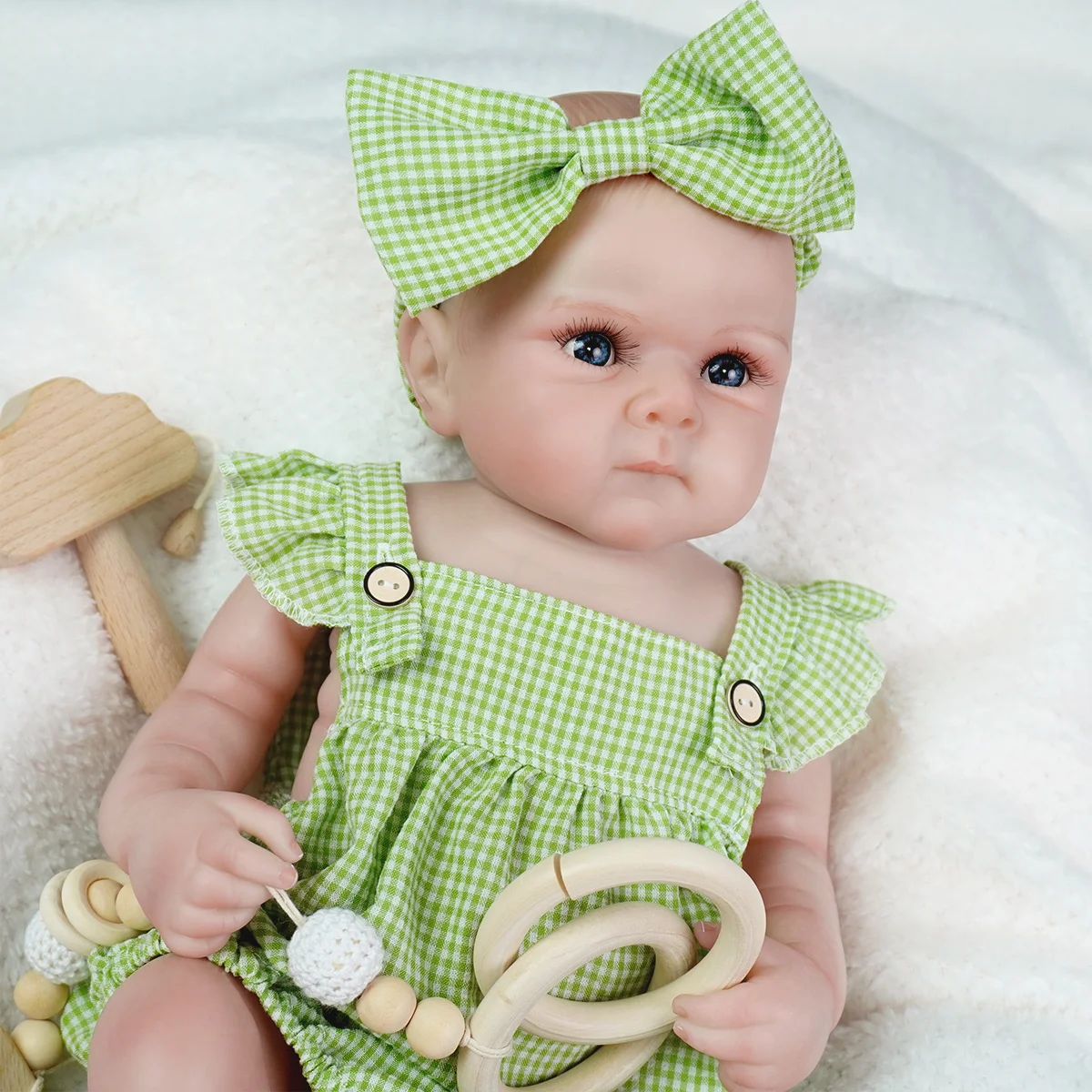 

Baby Doll Realistic Fabric Body Blue Eyes and Hand Drawn Hair Suitable for Companions Elderly Collectors and Children DIY Toys