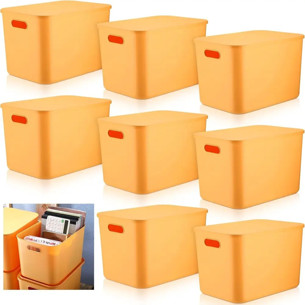 

8 Pieces Colorful Storage Bins with Lid, Plastic Storage Basket Organizing Container Stackable Box with Handle for Shelves Deskt