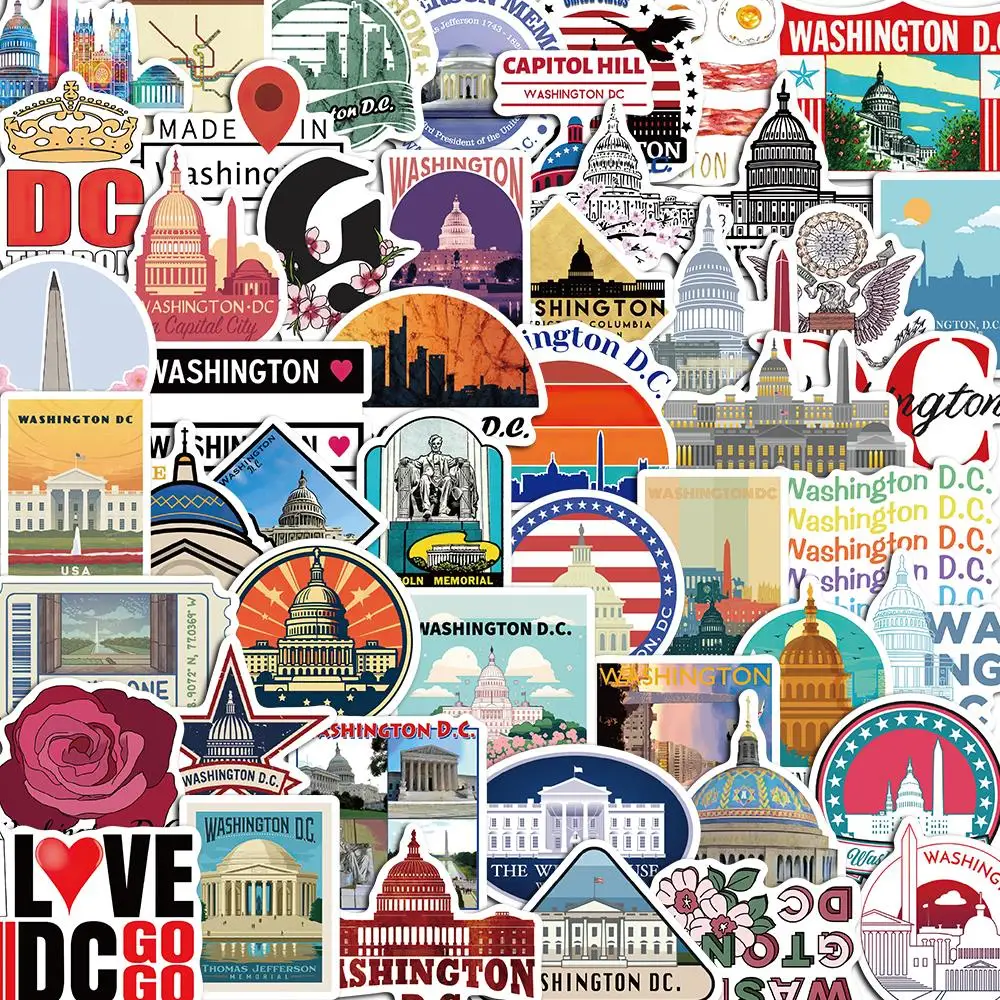 

10/50PCS Washington DC Sign Cartoon Stickers Pack DIY Skateboard Motorcycle Suitcase Stationery Decals Decor Phone Laptop Toys