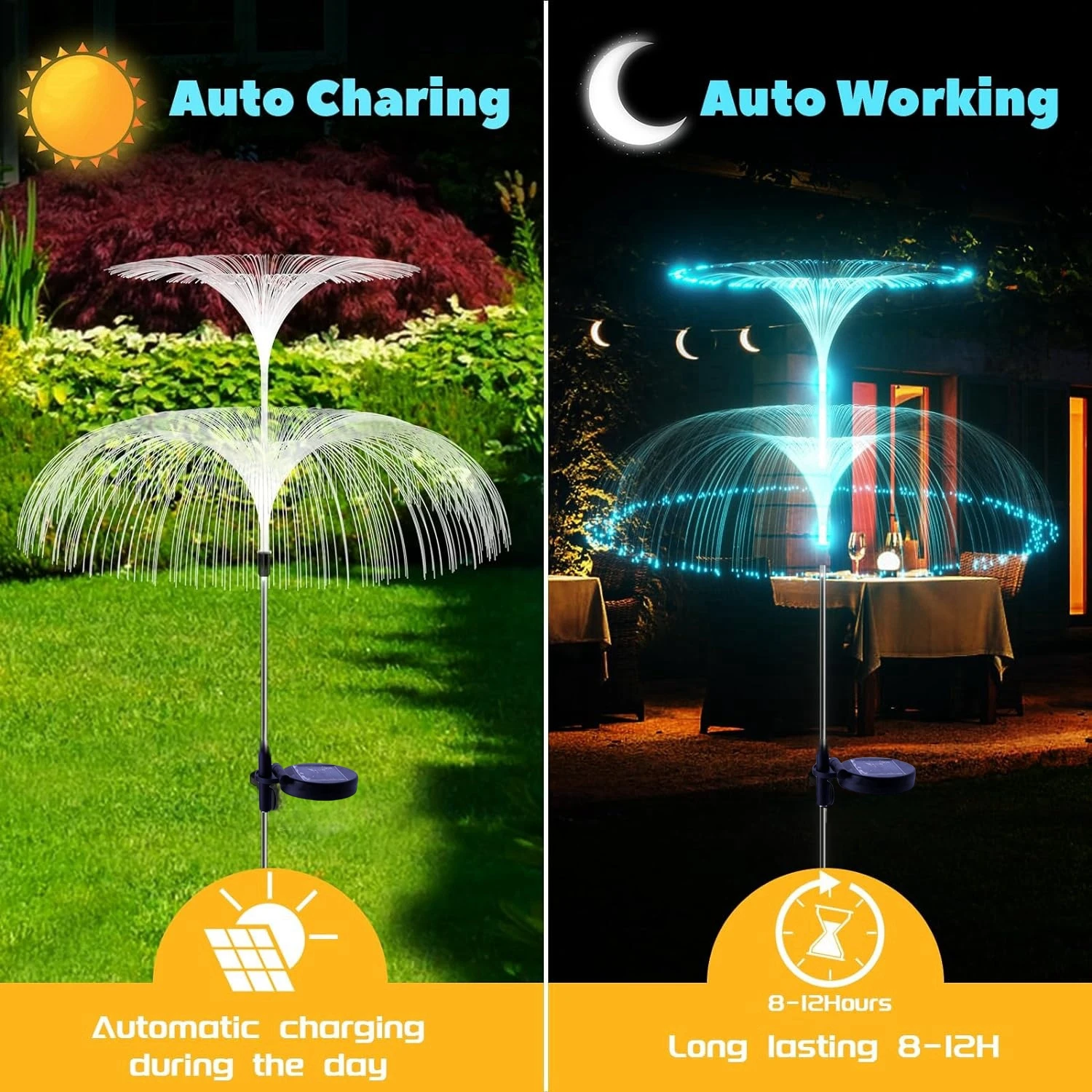 LED Solar Jellyfish Garden Lights Waterproof Outdoor Lawn Lights RGB Double Layer Fiber Optic Light for Pathway/Yard/Party Decor