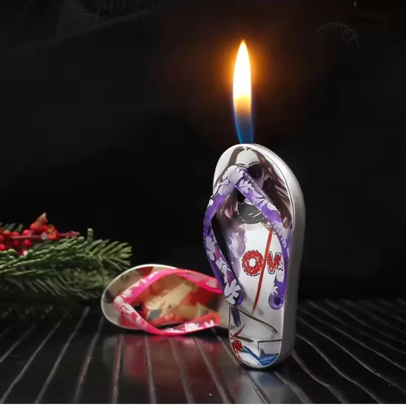 

New Cartoon Open Flame Inflatable Lighter Cute Mini Flip Flops Butane Gas Outdoor Portable Lighter Personalized Smoking Gift