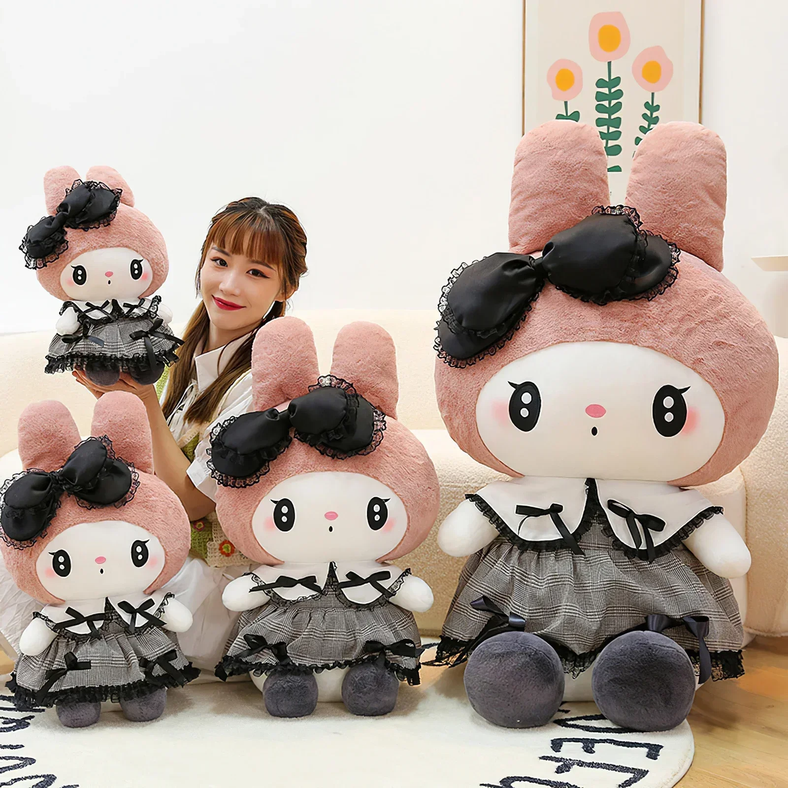 60cm Sanrio Kuromi My Melody Plush Toy Big Size Kawaii Gothic Little Devil Plushies Soft Stuffed Rag Doll Girl Kid Birthday Gift