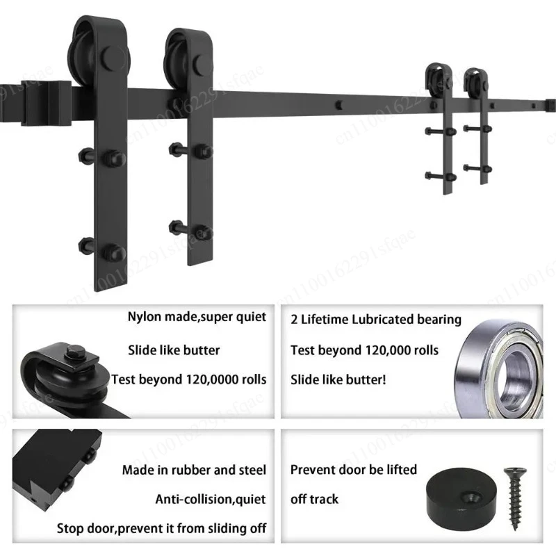 Slide Hardware Kit   4-16FT  Barn Door Fittings Set for Double Door  J-Shaped Barn Door Top Hanging Roller Rail
