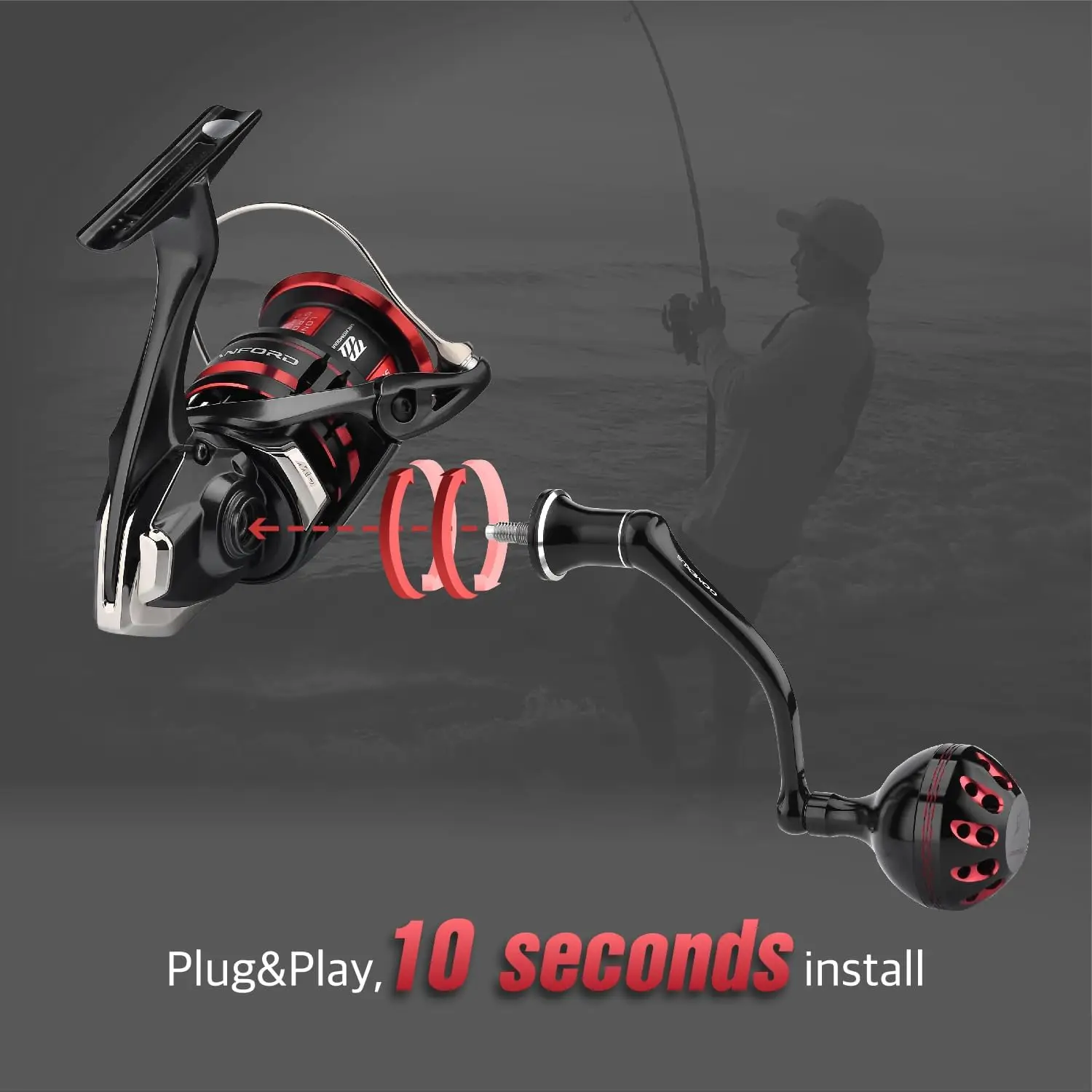 GOMEXUS Power Handle for Shimano Stradic FL FM Stella Vanford Vanquish Nasci Twinpower 1000-5000 Spinning Reel Handle