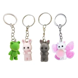 3D Flocking Frog Dog Cat Keychain Cute Flocked Little Frog Animals Keyring Bag Pendant Backpack Charms Car Decor Accessories