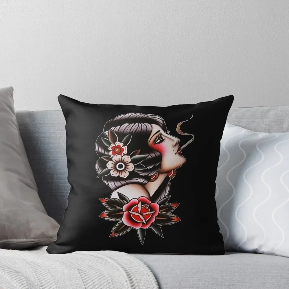 Traditional Beautiful Gypsy and Roses Tattoo Throw Pillow christmas decorations for home 2025 Cushions pillow