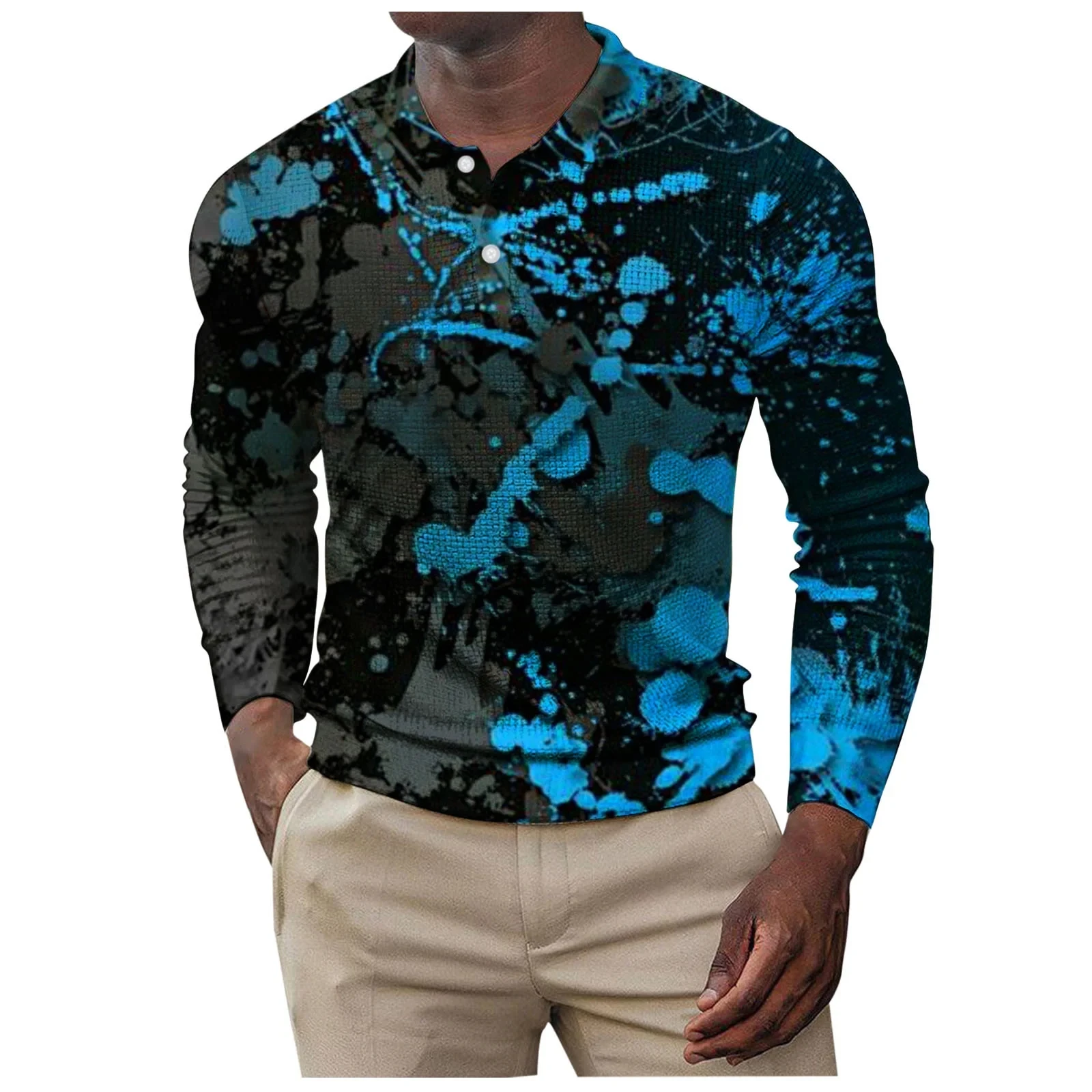 

Men's Color Splash Polo Shirt Long Sleeve Polo Shirt Lapel Sports Leisure Outdoor Office Daily Wear Button Spring Autumn Winter