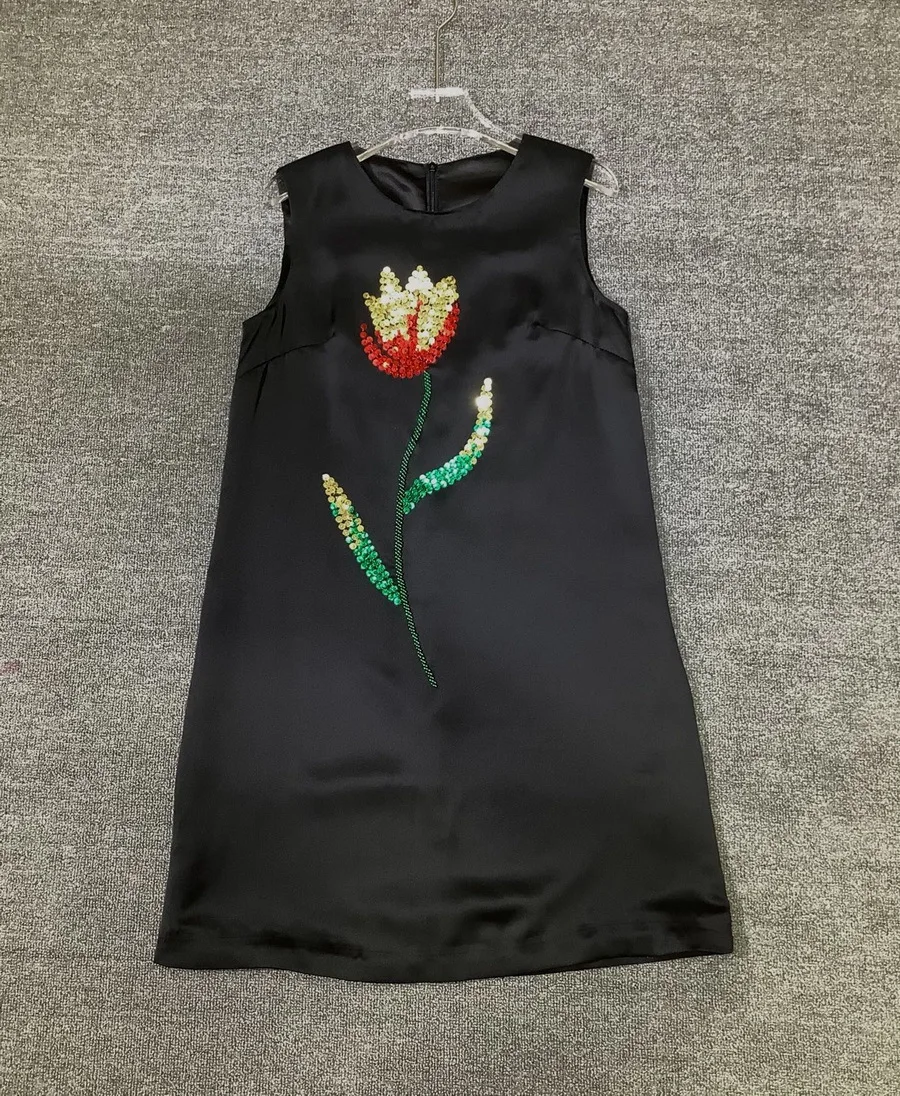 

2025 European and American women's clothing summer new Sleeveless crew neck Fashion sequin flowers Dress XXL