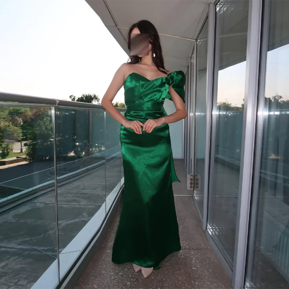 

Customized V-Neck mermaid Evening Dresses One-Shoulder Pleat Ankle-Length Backless Prom Gown Simple Midi bridesmaid Party dress