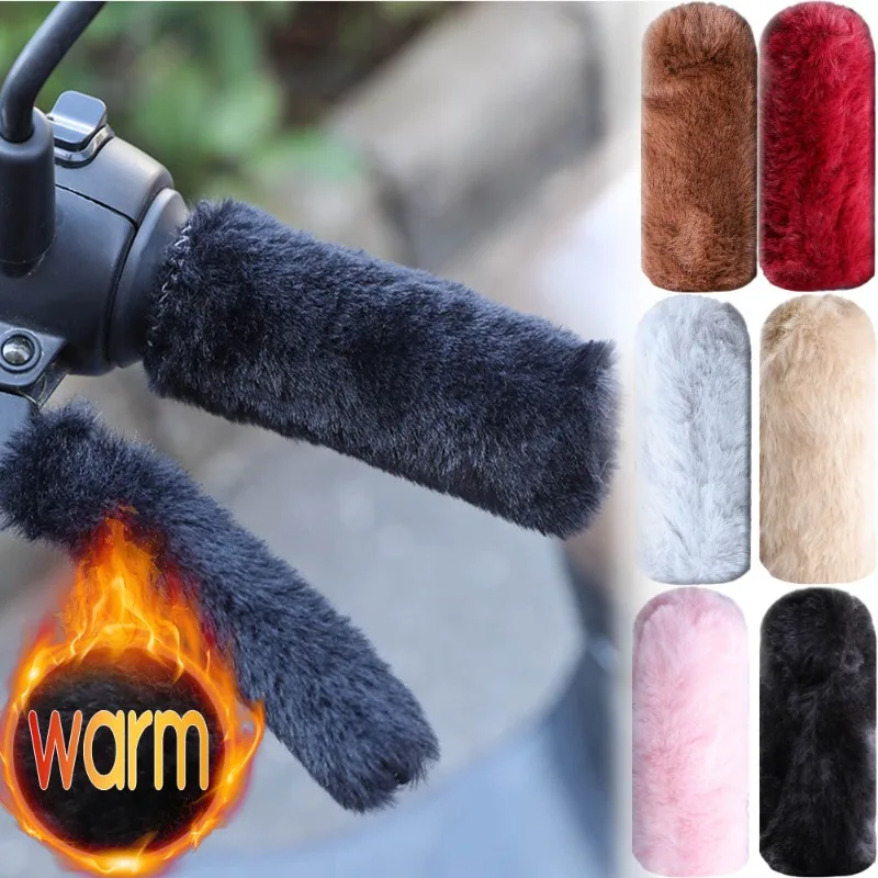

Simulated Plush Grip Glove Motorcycle Handle Cover For Winter Thick Warm Handle Gloves Covers Universal Scooters Hand Warmer