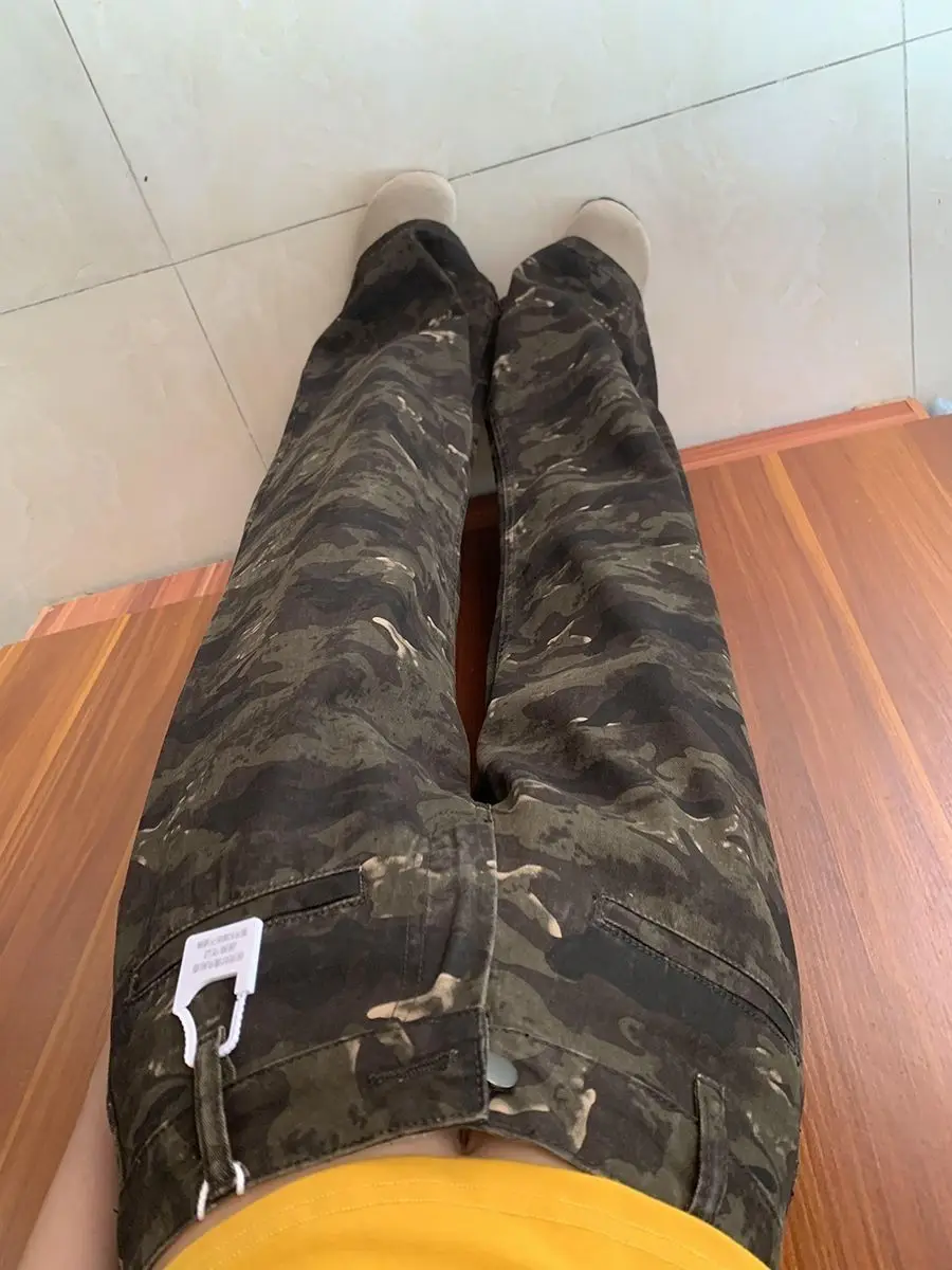 جينز مموه أنيق للنساء بتصميم أمريكي عتيق جديد مستقيم الساق للتخسيس متعدد الاستخدامات بطول الأرض من قماش الدنيم #4