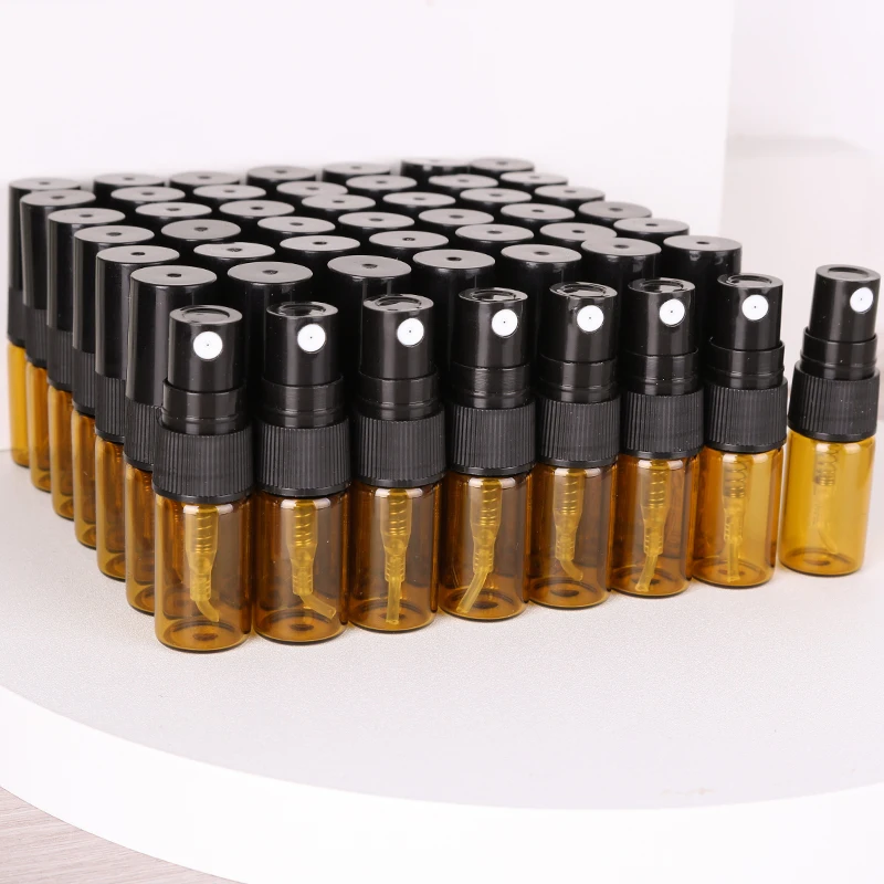 50/pcs 2ml brown ultra-fine mist spray bottle mini essential oil perfume bottle moisturizing spray bottle portable travel