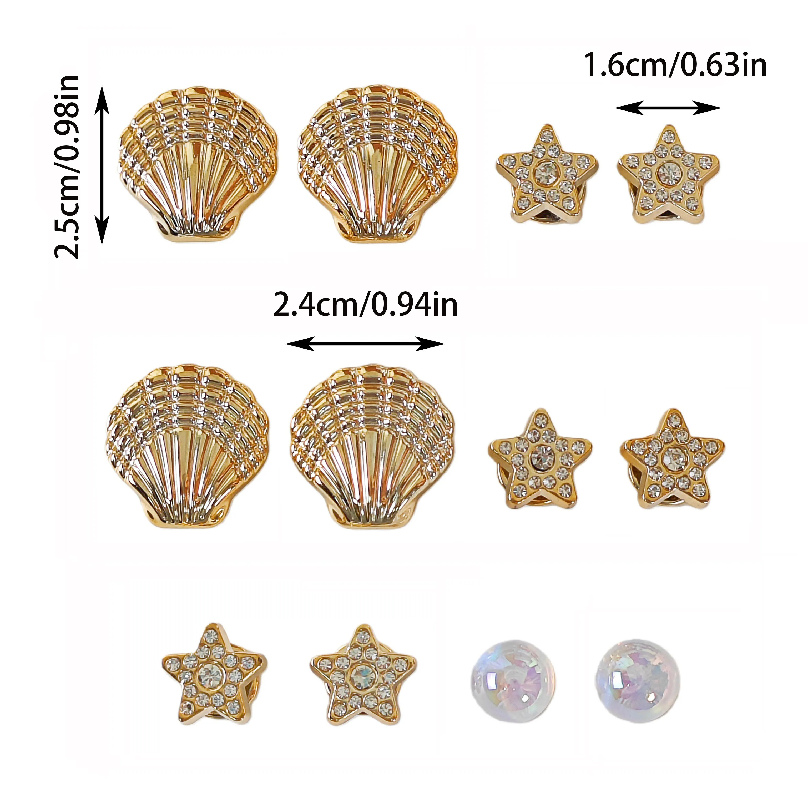 12Pcs DIY Shoe Decoration Charms Shiny Shells, Stars, Colorful Round Beads Decorative Buckles Non-Metal Lightweight Material Y2K Fashion Versatile Cute and Unique for Both Men and Women Suitable for Eva Beach Shoes, Sandals, Removable Shoe Decorations, Holiday Gifts