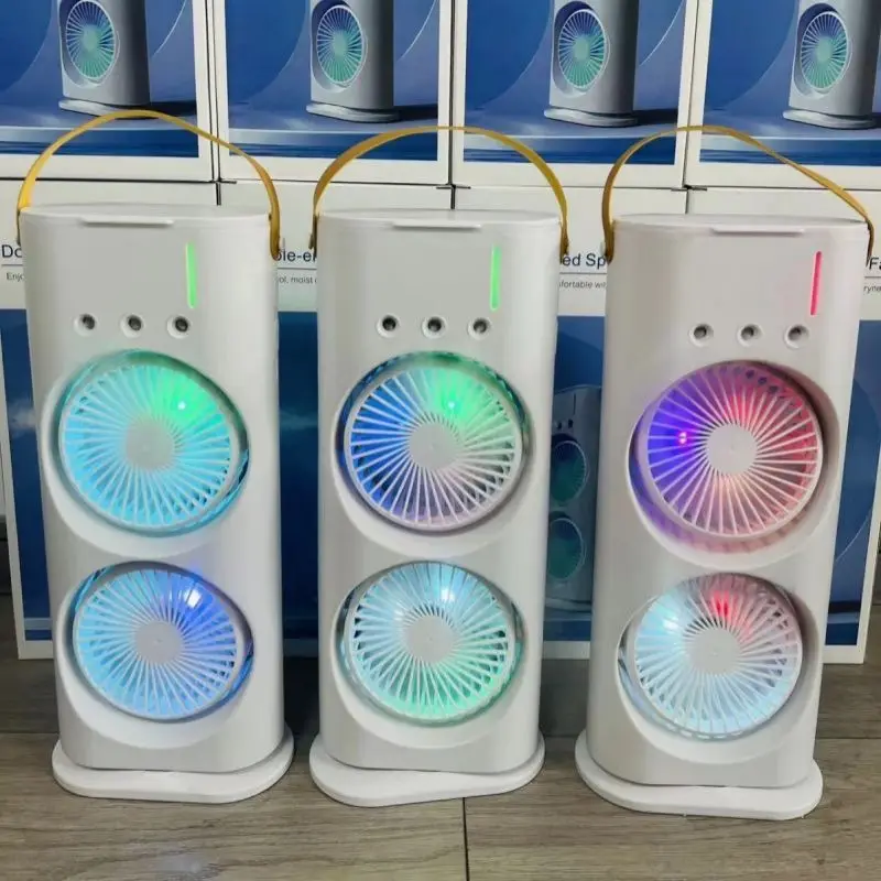 Home Double-ended Spray Fan With Remote Control 3-hole Spray Humidifying Air Cooler Adjustment LED Colorful Atmosphere Light