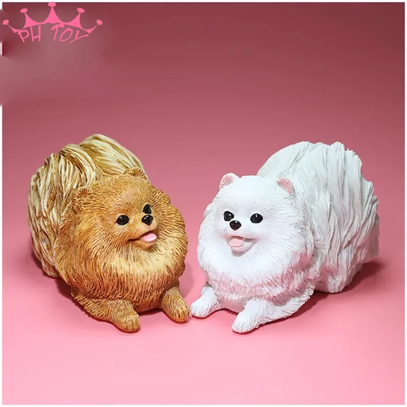 1/6 Scale Resin Pomeranian Model Simulated Dog Mini Animal Sculpt for 12in Action Figure Toy Scene Accessory