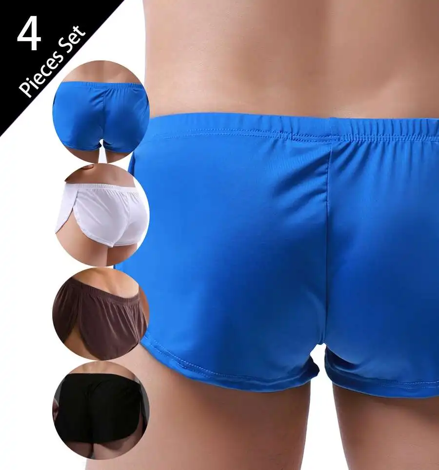 4PCS Mens Breathable Silk-Like Boxer Shorts, 3 Inch Short Comfort Home Active Underwear