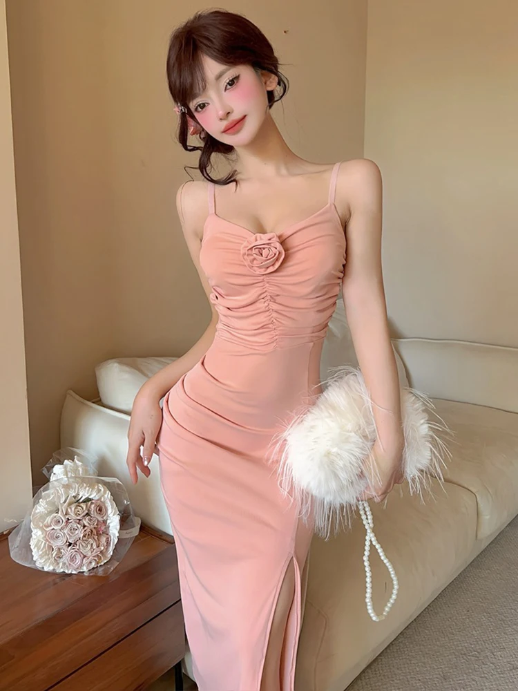 Frauen Kleidung Floral Sexy Strap Backless Dünne Falten Abendkleid Elegante Party Club Geburtstag Vestidos Robe Strand Urlaub Neue