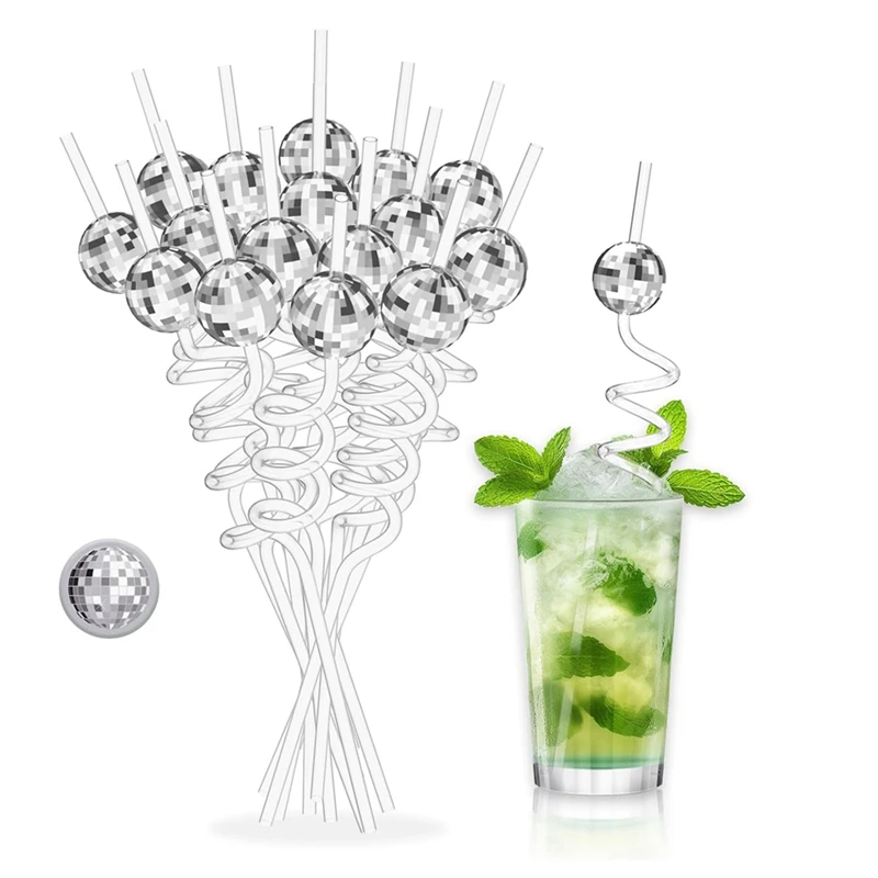 パーティーデコレーション用ディスコボールストロー、ミニシルバーデコレーション、パーティー用品、耐久性、70年代、16個