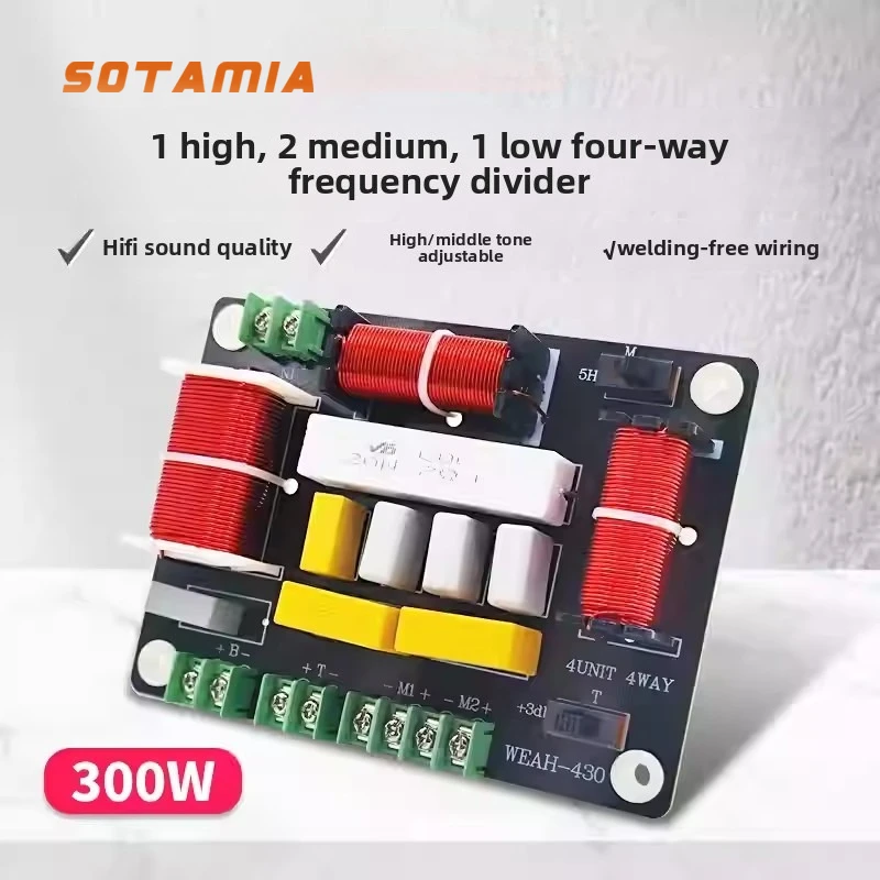 SOTAMIA 300W 고음질 1 고음 2 중음 1 저음 4웨이 디바이더 레버 랩 스피커 사운드 품질 조절 가능한 오디오 디바이더