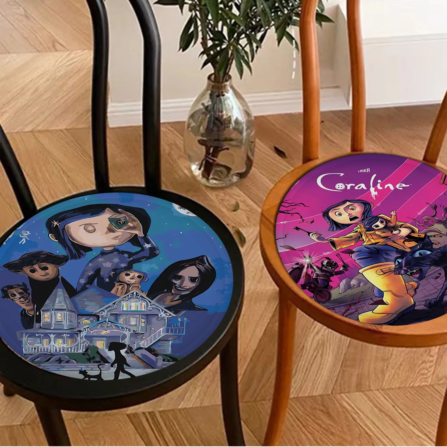 Vintage Anime Movie Coraline Square Dining Chair Cushion Circular Decoration Seat For Office Desk Chair Mat Pad