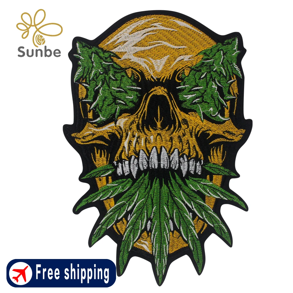 Skull Embroidered Patch Tree & Leaves Skull Patches Punk Style Iron on Patch Skull Ghost Head Fabric Appliques DIY Garment Decor