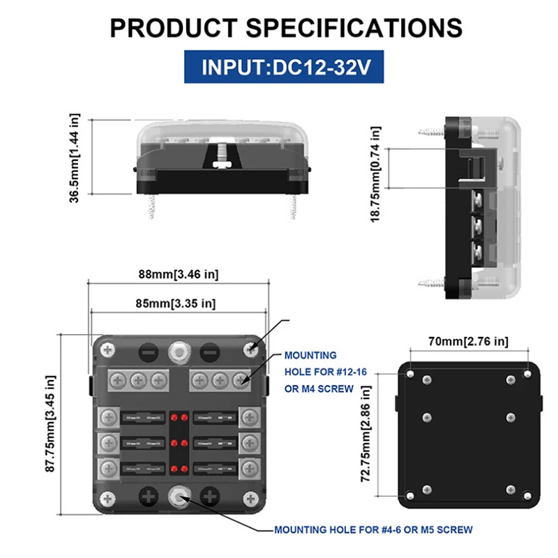 New High Quality With Led Lights Car Rv Yacht Multi-Way Fuse Box 6/12 Way Fuse Box Fuse Belt Accessories