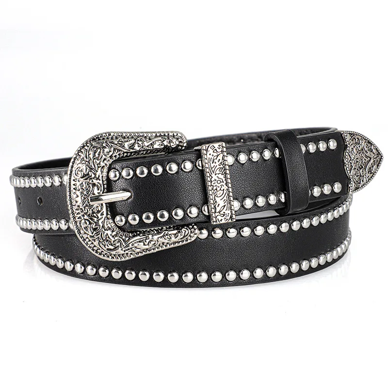 Men's and Women's Belt Fashion Rivet Punk Style, Vintage Carved Buckle PU Leather Belt,Subculture Hip-Hop Y2k Belt,For Men Women