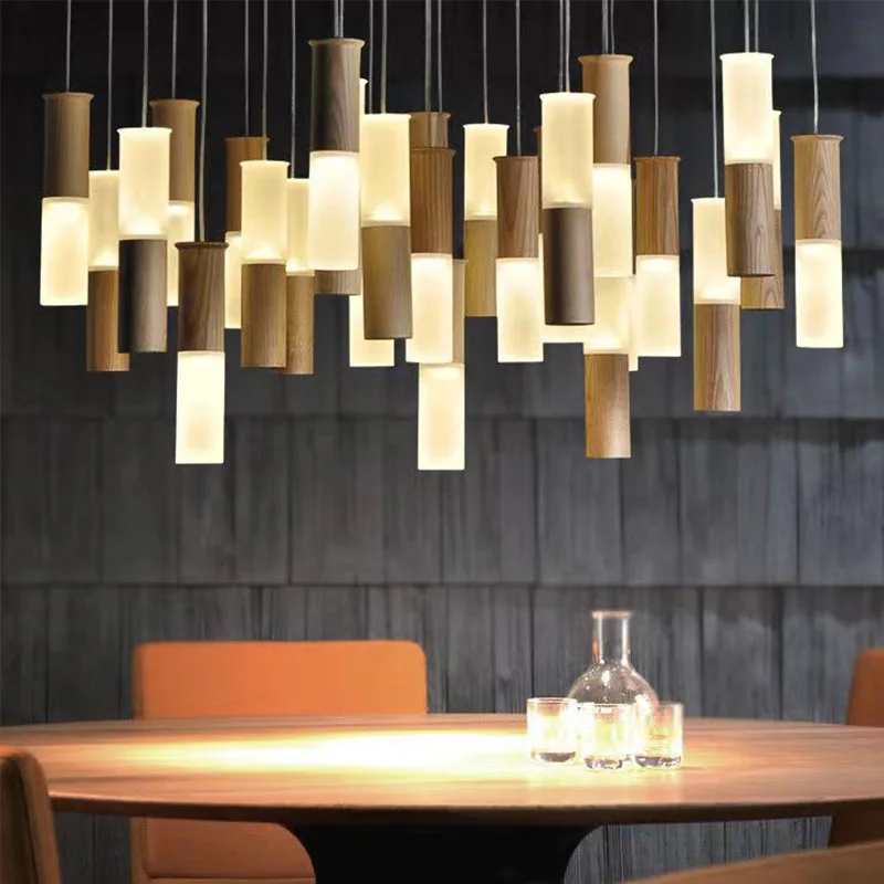 

Wood Lamp Modern Led Chandelier for Living Room Loft Pendant Lamp Hanging Dining Table Lighting Restaurant Chandeliers