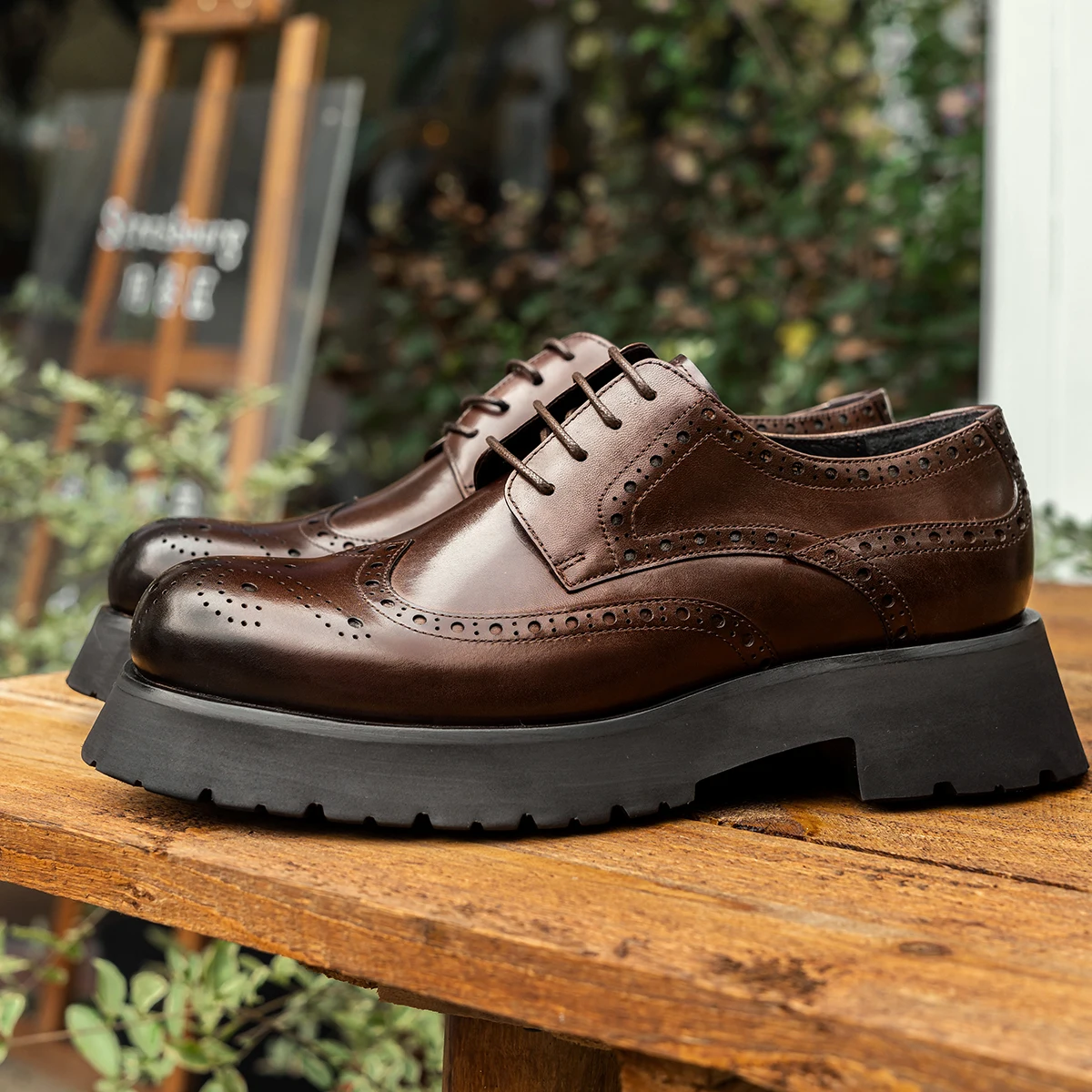 Hanmce Fashion Business Casual British Style Breathable Handmade Male Thick Platform Genuine Leather Wedding Derby Shoes For Men