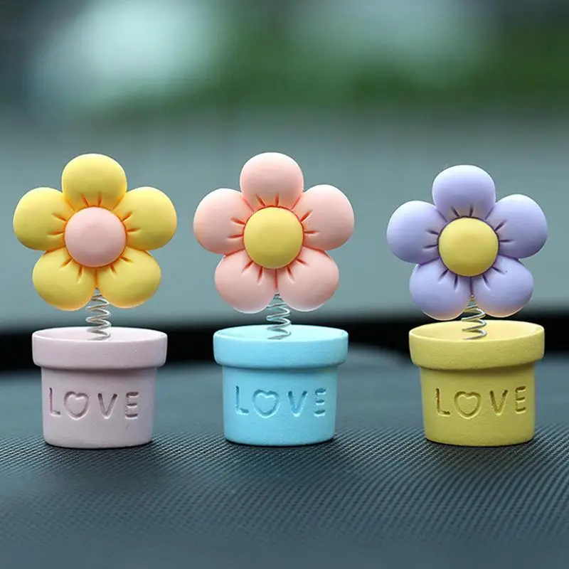 Dancing Dashboard Flower 5Pcs Cute Car Ornament Handmade Simulation Flowerpot Home Decor Flower Pot For Table Women Desk Car