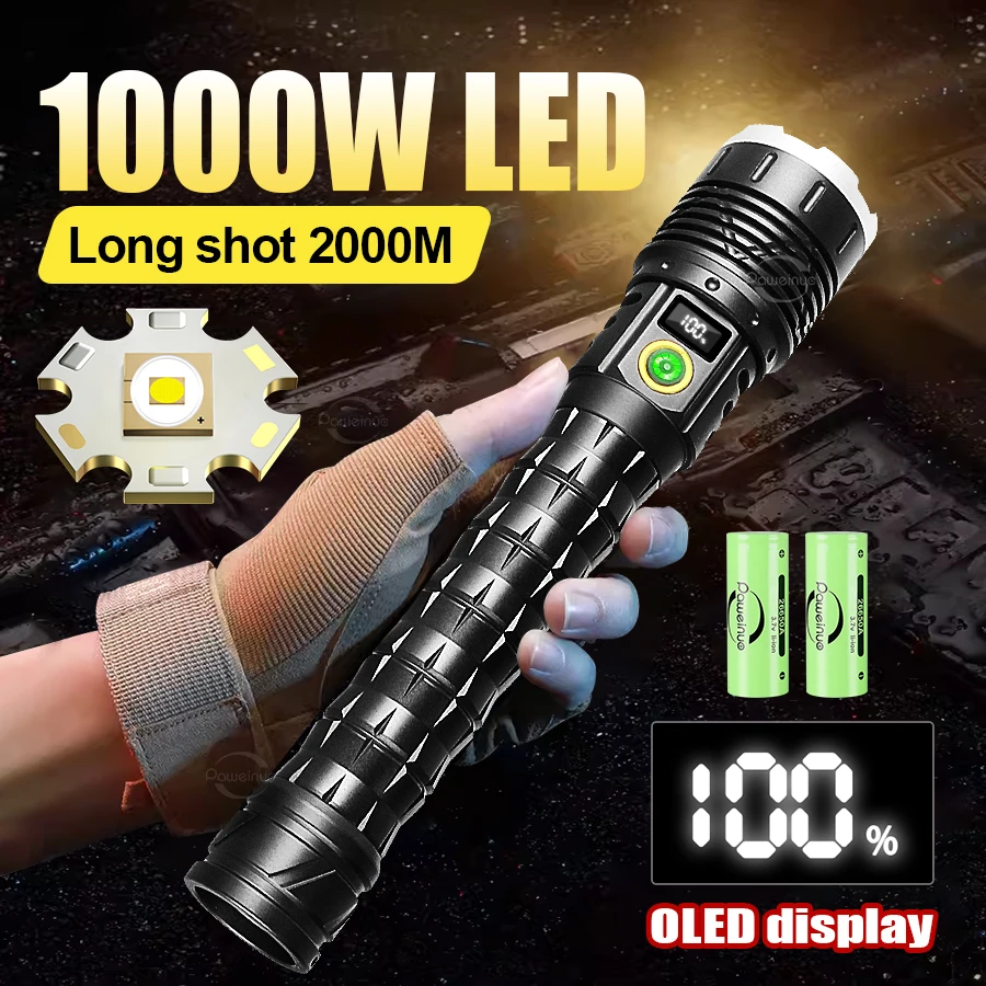 2024 First Model High power LED flashlight Use 2*26650 battery Type-C Rechargeable LED Torch Light 2000M Ultra Tactical Lantern