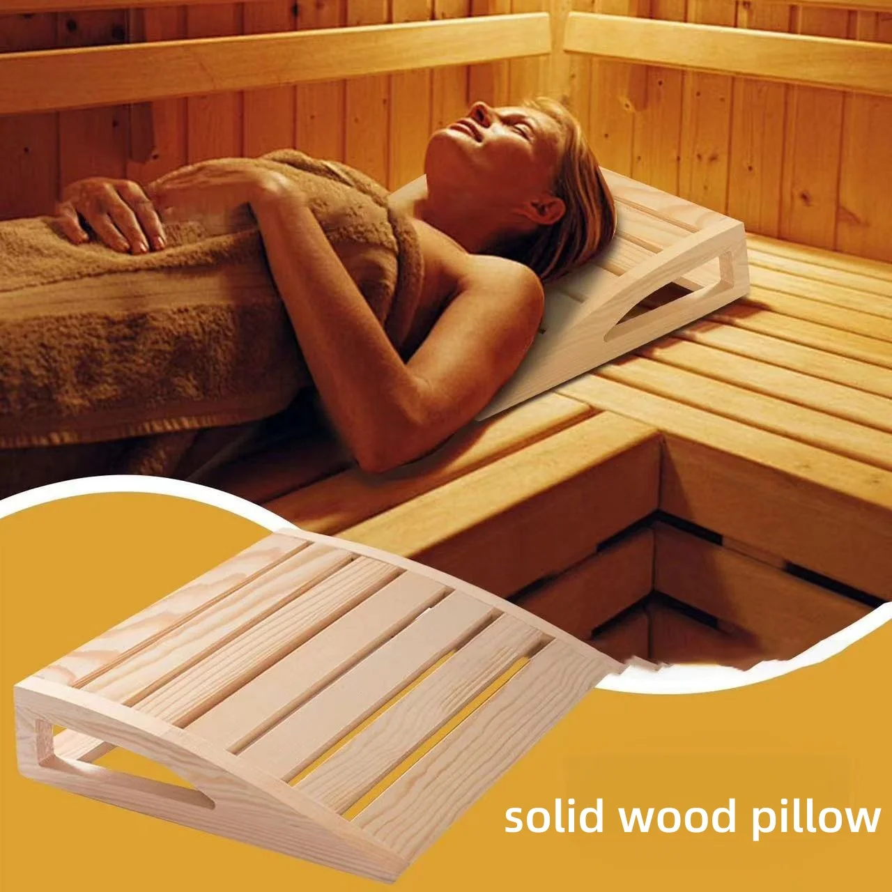 Solid Wood Head Rest Pillow, Ergonomic Wooden Cervical Head Pillow, Natural Pine Slatted Neck Support Pillow for Neck Relaxation