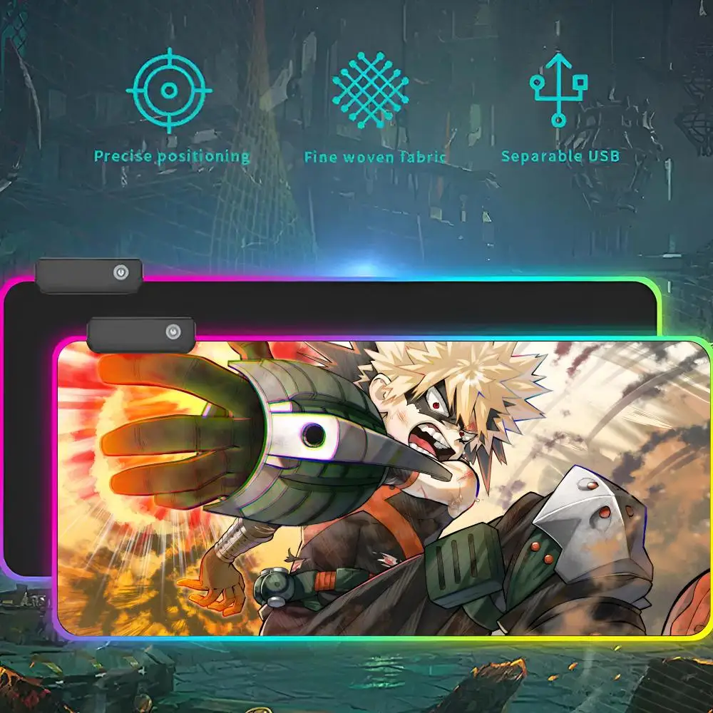 B-Bakugou K-Katsuki RGB LED Light Gaming Mousepad impermeabile Large Gamer Mouse Carpet Big Mause Keyboard Pad PC Desk Play Mat wi