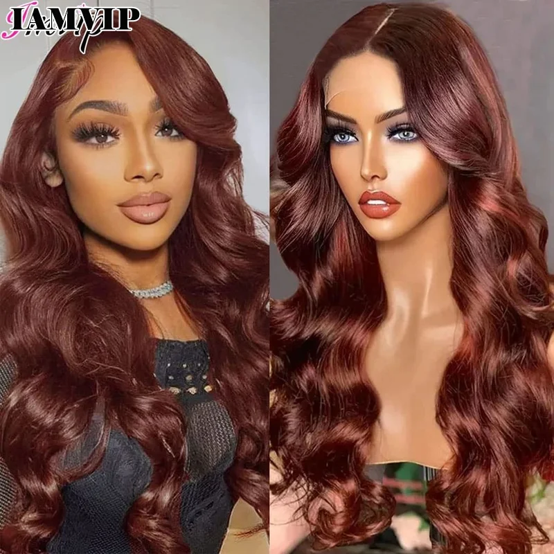 13x6 Inch 200 Density HD Lace Transparent Front Wigs for Women Curly Remy Human Hair 33# Color Brown Frontal Wig Loose Body Wave