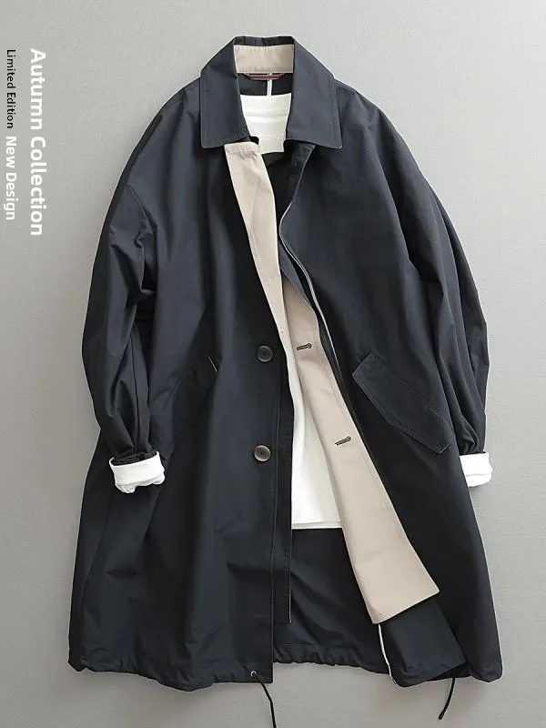 

Свободная мужская модная ветровка средней длины, весна-осень, сезонное молодежное повседневное длинное солнцезащитное пальто из полиэфирного волокна све