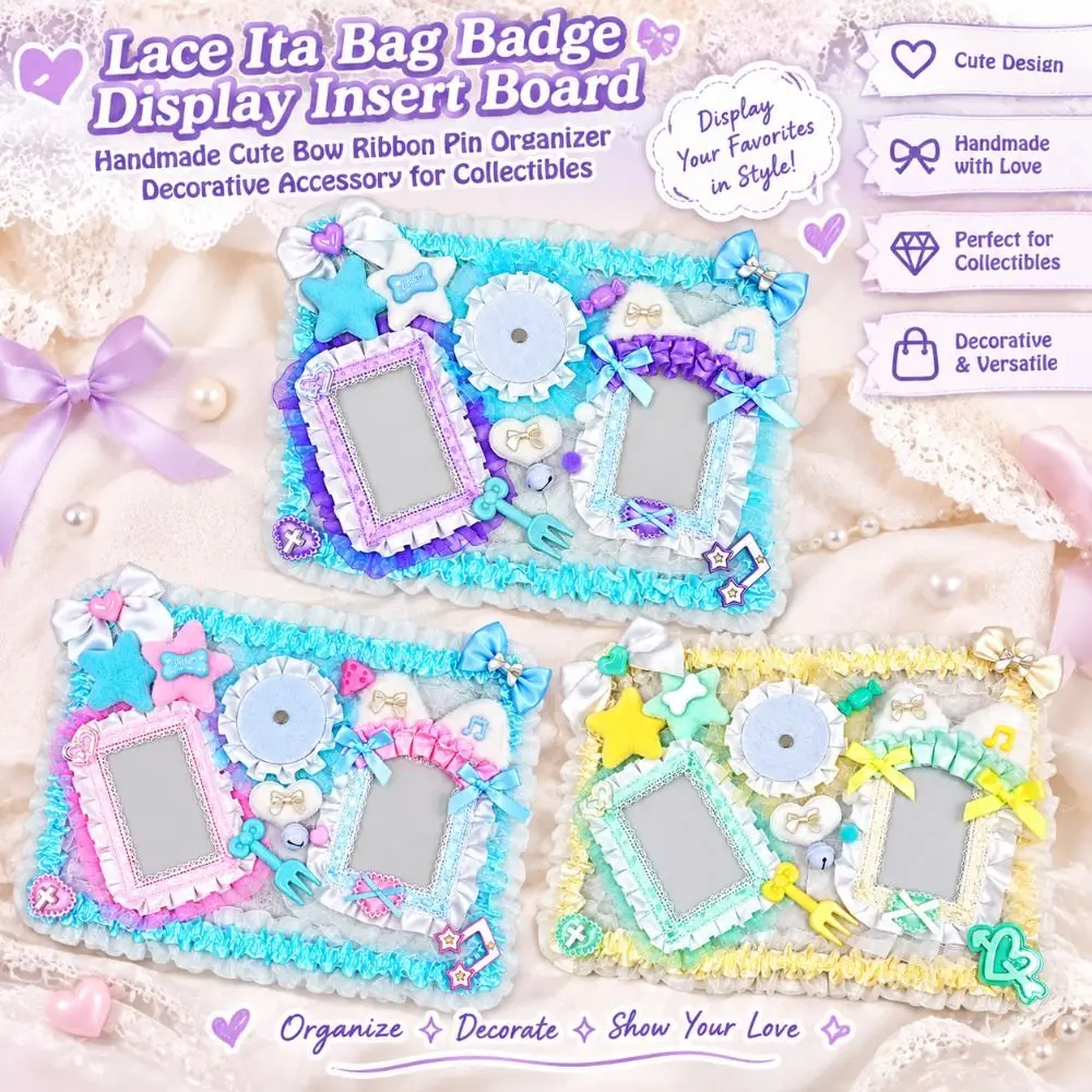 Handmade Lace Ita Bag Badge Holder Decorative Magnetic Backing Badge Display Board Bow Ribbon Lightweight Badge Display Insert