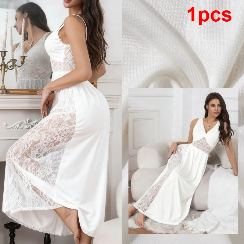 Sheer Mesh Nightdress Detail View - Lace Trim and Mesh Fabric Texture Close-Up