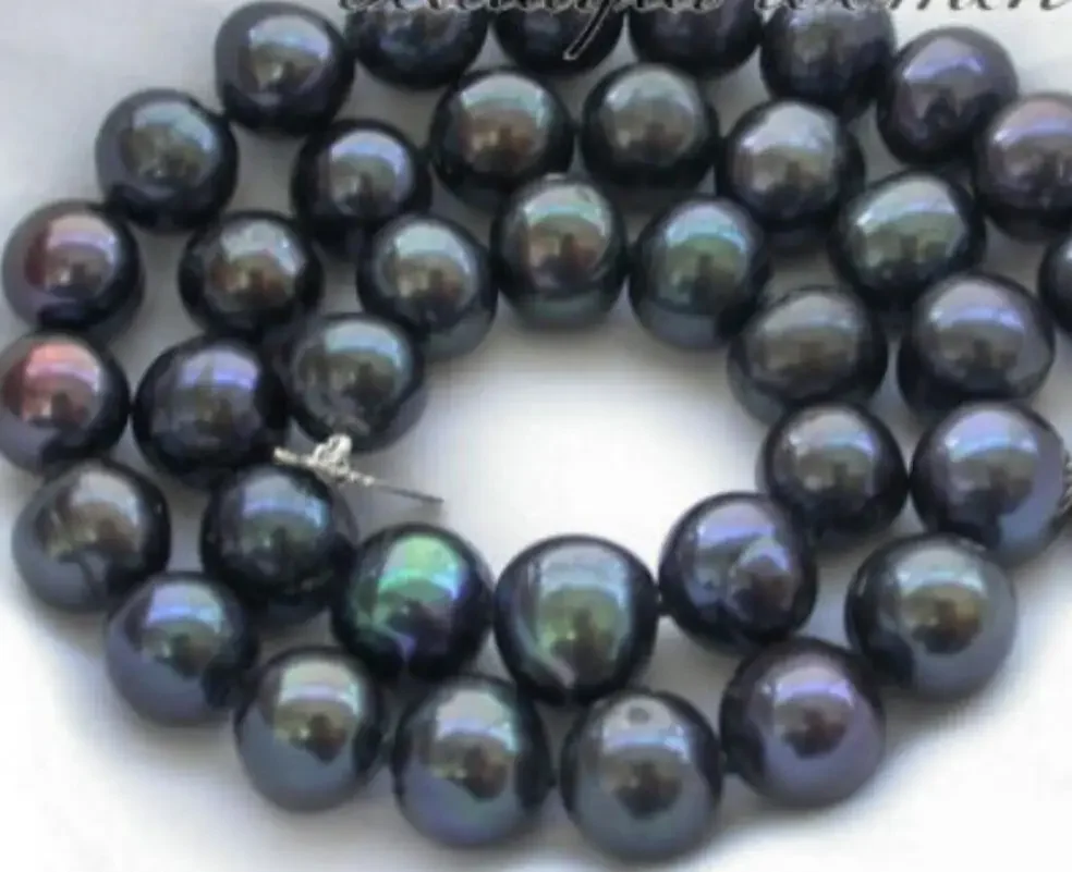 

9-10mm black round freshwater pearl necklace 18inch