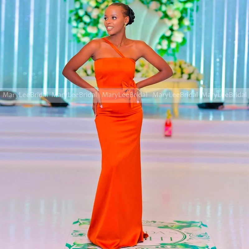 Burnt Orange Bridesmaid Dresses Customized One Shoulder Strap Satin Mermaid Long Wedding Party Dress Bride Maid of Honor Gowns