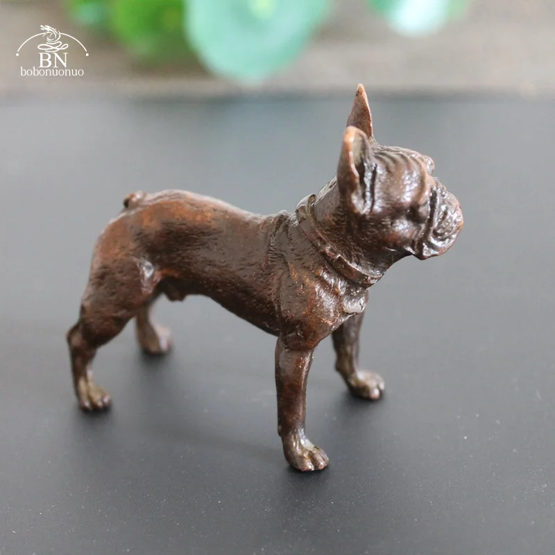 Copper Desk Ornaments Bulldog Miniatures Figurines Handmade Retro Brass Animal Pet Dog Statue Home Decorations Accessories Craft