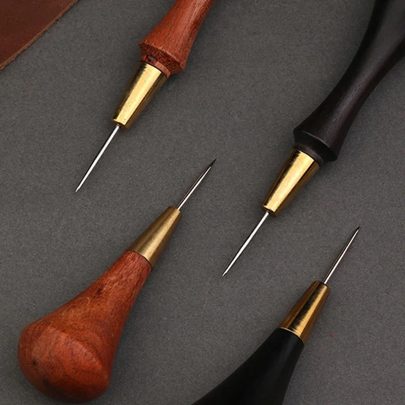 TLKKUE Leather DIY Wooden Handle Awls Sewing Awl Shoes Repair Tool Hand Stitcher Leather craft Awl Punch Hole Leather Tools