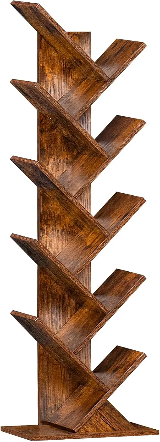 10 Tier Tree Book Shelf, Floor Standing Wood Bookshelf for Narrow Space, Storage Organizer Bookshelves for Books/CDs/Mag