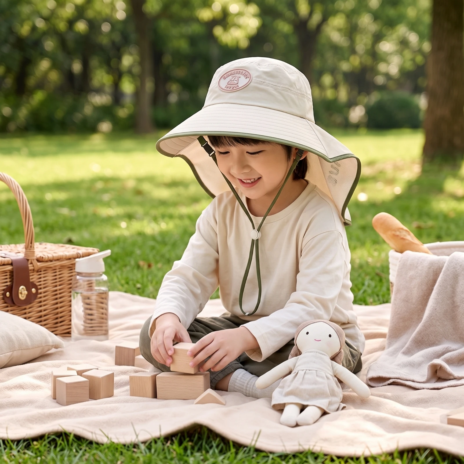 Sun Hat with Neck Flap Breathable Open Open-Top Hat Hat Sunhat Ventilated Packable for Children, Beach, Outdoor Play