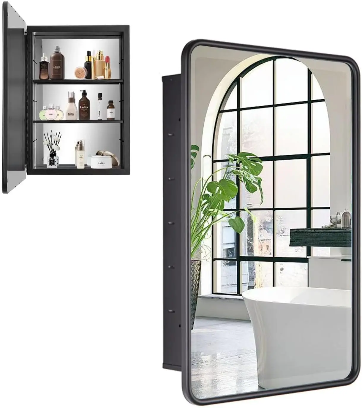 Bathroom Medicine Cabinet with Mirror 16 x 24 Metal Frame Recessed Or Wall Mounted Single Door Storage Medicine Cabinet with Adj