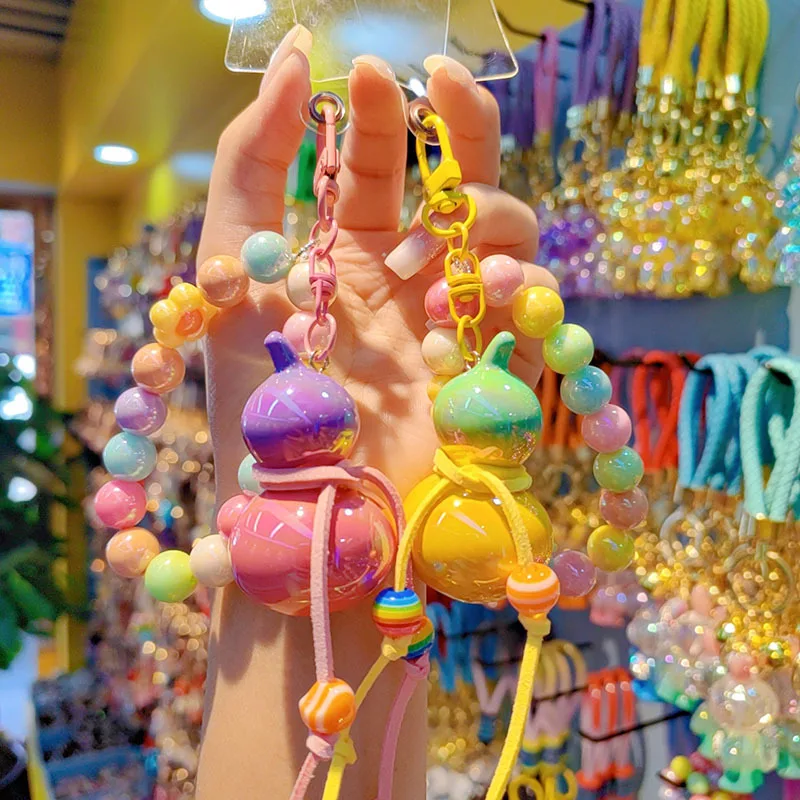 Colorful Translucent Plated Gourd Keychain Car Key Pendant Bag Key Chain Phone Charm Small Gift For Child Wholesale
