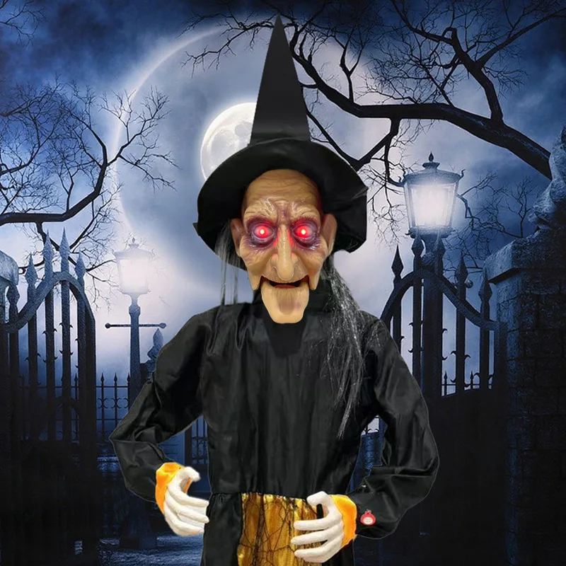 Halloween Decoration Witch Mouth Motion Voice Control Luminous Voice Ghost Festival Bar Props Electric Horror Toy Hanging Ghost