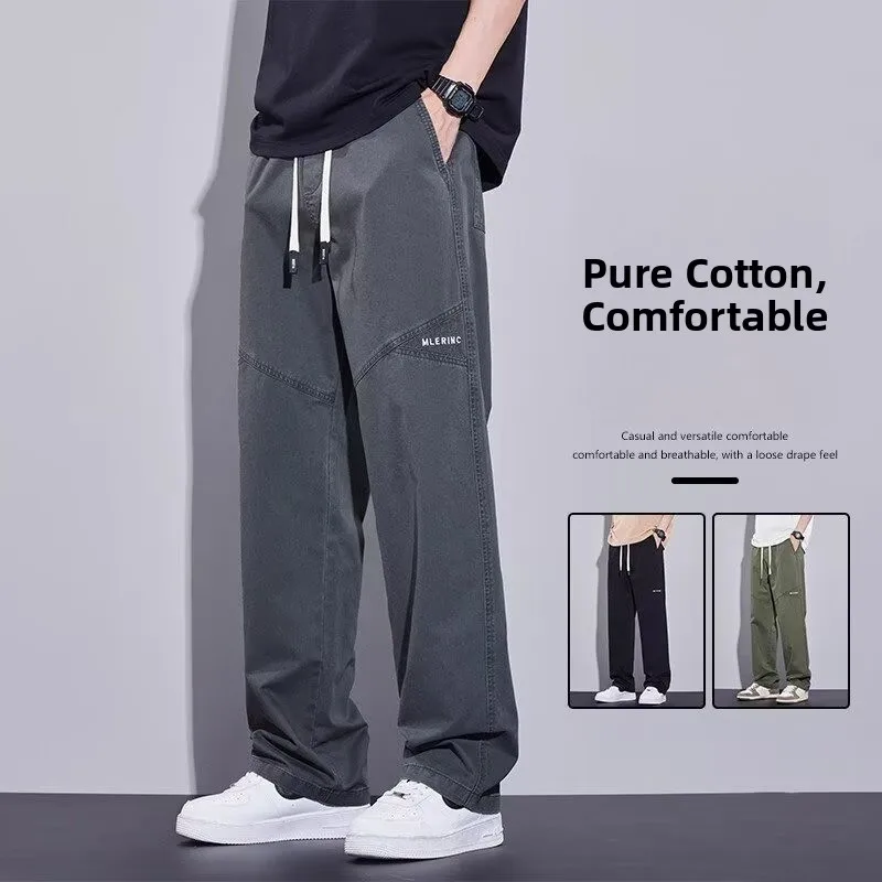 

Весенне-осенняя новая прямая рабочая одежда из чистого хлопка, повседневные брюки, мужские повседневные свободные износостойкие длинные брюки, модные мужские...
