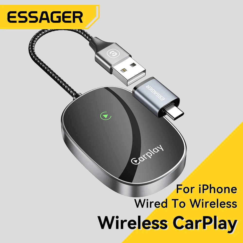 Essager Mini Carplay Wireless For Toyota Mazda Nissan Camry Suzuki Subaru Citroen Audi Mercedes Kia Ford Opel For iPhone IOS 15